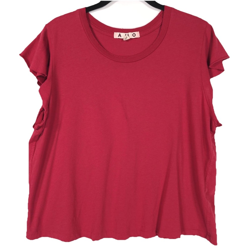 AMO Women's Distressed Edges Flutter Sleeve T Shirt LARGE USA🇺🇸MADE Cotton